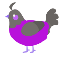 Glowshroom, a amethyst and grey chicken with a head pattern