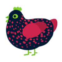 Eeper, a tumblr and crimson chicken with a speckle pattern