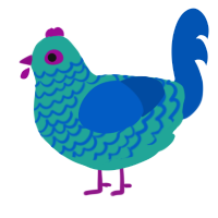 A turquoise and ultramarine chicken with a lace pattern