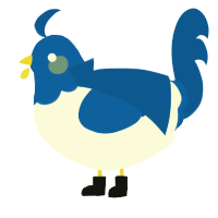 Kaito, a white and ultramarine chicken with a head pattern