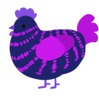 Black Hole, a navy and amethyst chicken with a bar pattern