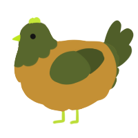 Avocado toast, a gold and olive chicken with a head pattern