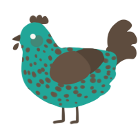 Mint Chip, a turquoise and bark chicken with a speckle pattern
