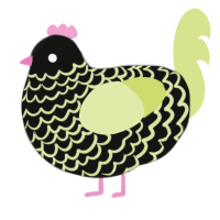 A black and lemon chicken with a lace pattern