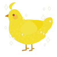 squeaky, a yellow chicken with a speckle pattern