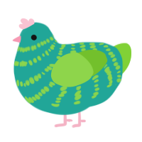 A turquoise and grass chicken with a bar pattern