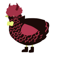 Lanternfish, a black and fuchsia chicken with a lace pattern