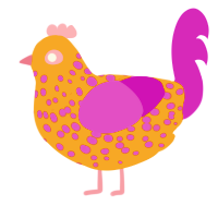 A ochre and orchid chicken with a speckle pattern