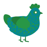 Minty, a teal and viridian chicken with a speckle pattern