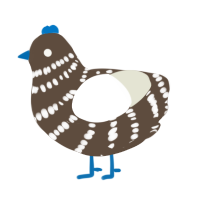 Chocolate Pie, a bark and white chicken with a bar pattern