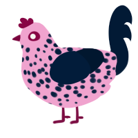 A pink and tumblr chicken with a speckle pattern