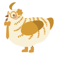 A cream and ochre chicken with a half-bar pattern
