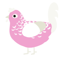 Mallow, a pink and white chicken with a half-lace pattern