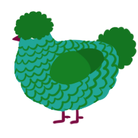 A turquoise and leaf chicken with a lace pattern