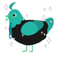 seafoam miku, a sable and turquoise chicken with a head pattern