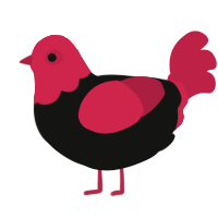 The Boiled One, a black and crimson chicken with a head pattern
