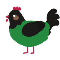 A viridian and sable chicken with a head pattern