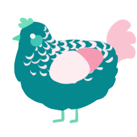 A teal and rose chicken with a half-lace pattern