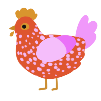 A vermilion and lavender chicken with a speckle pattern