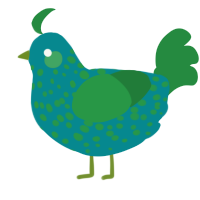 Earth, a teal and viridian chicken with a speckle pattern