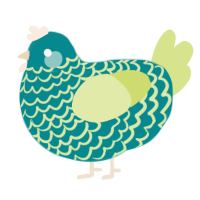 seasick, a teal and lemon chicken with a lace pattern