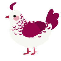 Lychee, a white and maroon chicken with a half-lace pattern