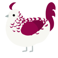 Stellar Remnant, a white and maroon chicken with a half-lace pattern
