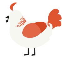 A white and vermilion chicken with a neck-band pattern