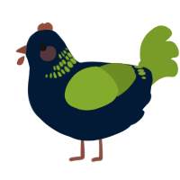 A tumblr and chartreuse chicken with a neck-band pattern