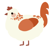 A white and vermilion chicken with a neck-speckle pattern
