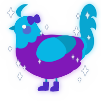Eggspensive, a violet and cerulean chicken with a head pattern