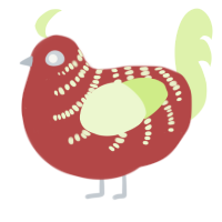A red and apple chicken with a half-bar pattern