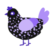 Glow Worm, a black and lilac chicken with a speckle pattern