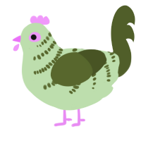 A gluppy and olive chicken with a half-bar pattern