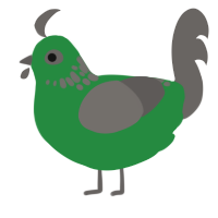 Puck, a viridian and grey chicken with a neck-speckle pattern