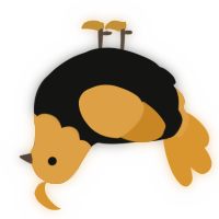 The Hanged Man, a black and orange chicken with a head pattern