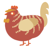 Hot Dog, a red and beige chicken with a half-bar pattern