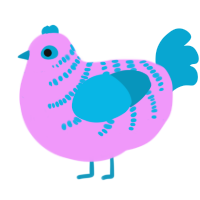 Hydrangea, a lavender and cerulean chicken with a half-bar pattern