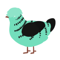 A mint and black chicken with a half-bar pattern
