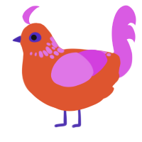 (unnamed), a vermilion and orchid chicken with a neck-speckle pattern