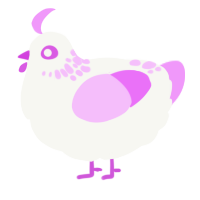 marshmallow, a white and lavender chicken with a neck-speckle pattern