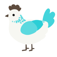 Cirrus, a white and aqua chicken with a neck-speckle pattern