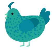 A turquoise and sea chicken with a speckle pattern