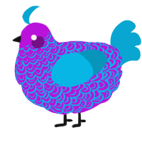 Eyeburner, a amethyst and cerulean chicken with a double-lace pattern