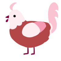 Pinky, a red and rose chicken with a head pattern