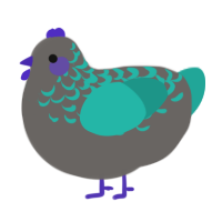 A grey and turquoise chicken with a half-lace pattern