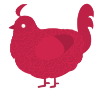 A crimson chicken with a double-lace pattern
