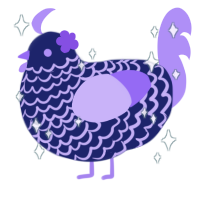 Luna, a navy and lilac chicken with a lace pattern