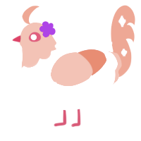 Katt Jr, a pink and vermilion chicken with a head pattern