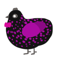 Pillars of Creation, a black and plum chicken with a speckle pattern